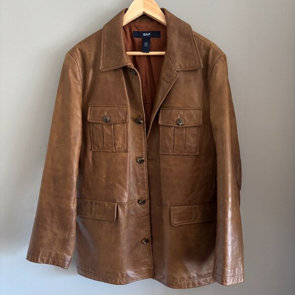 90s Camel Brown Leather Jacket - Picture 11 of 12